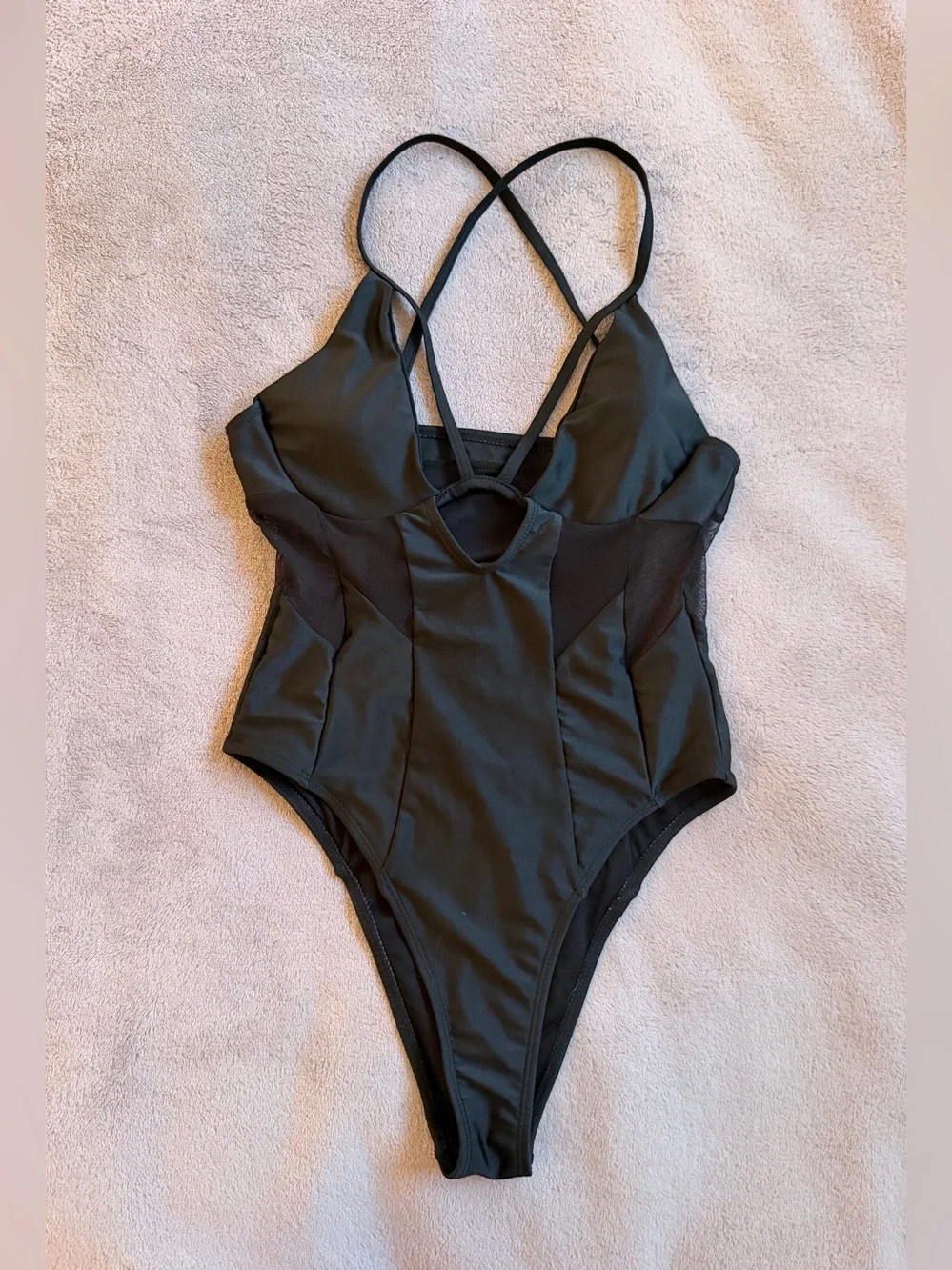 Women’s Black Strappy Mesh Cut Out One-Piece Swimsuit Size S